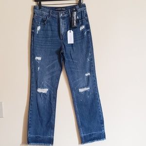 Express Distressed Straight Ankle High Rise Jeans